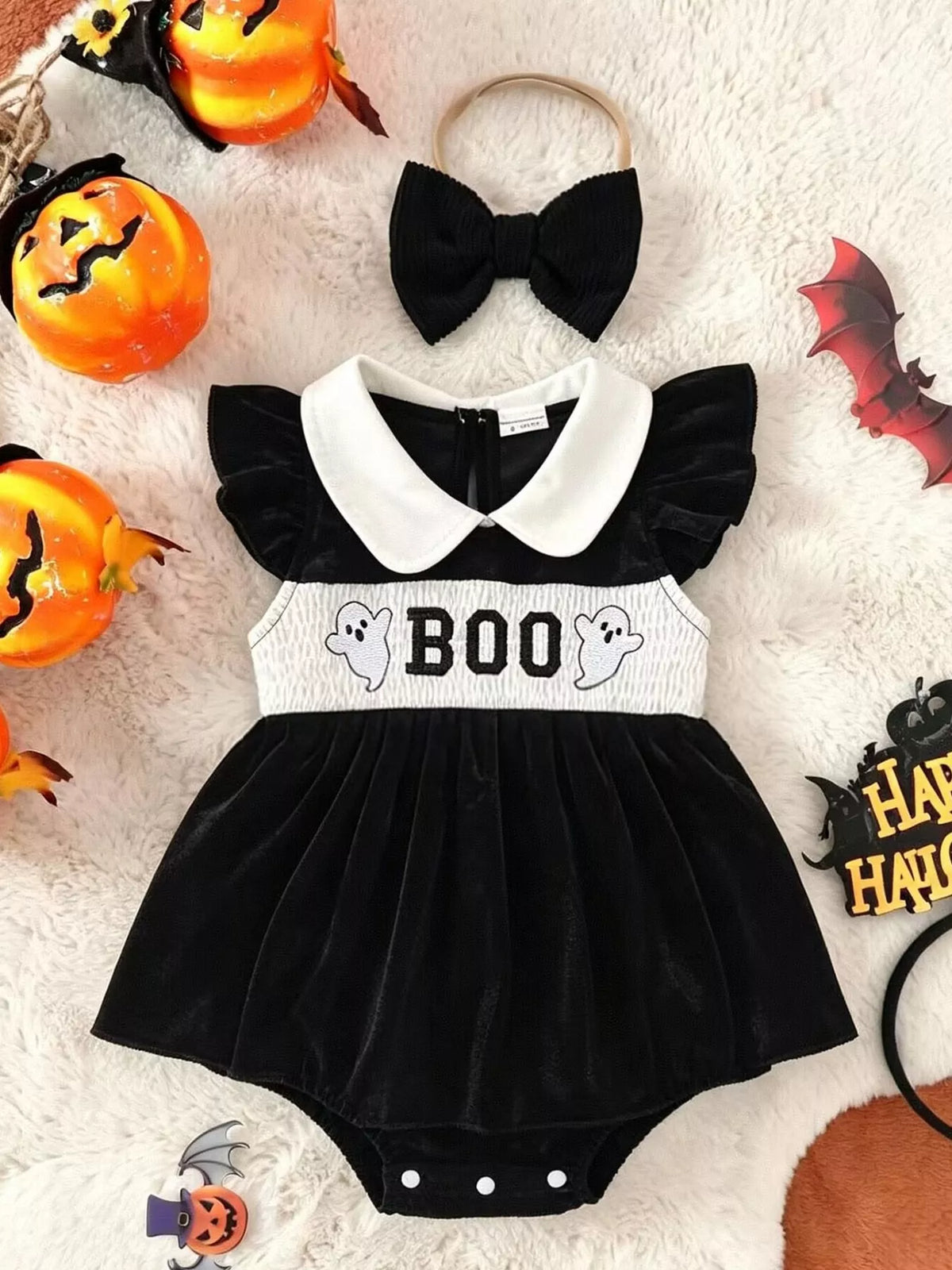 Children's Halloween 'BOO' Ghost Dress and Bow Headband Set