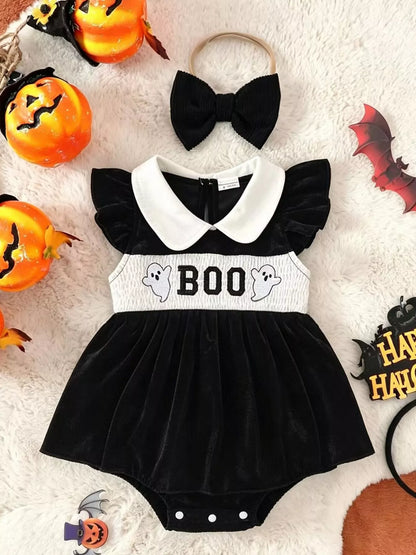 Children's Halloween 'BOO' Ghost Dress and Bow Headband Set