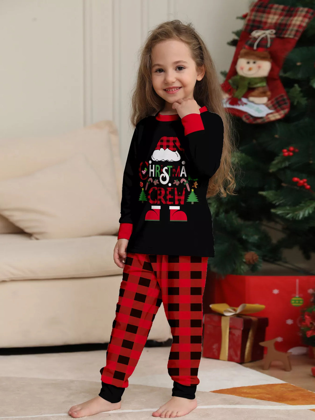 Matching Family Christmas Pajamas Set with Festive Graphic Plus Size