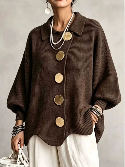 Ribbed knit gold-button cardigan, view 4