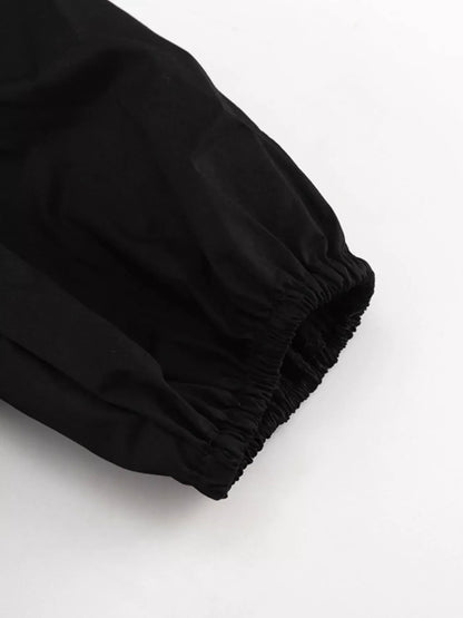 Ruffled Hem Ruched Puff Sleeve Mini Dress