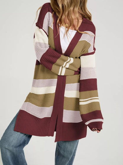 Color Block Striped Open Front Cardigan