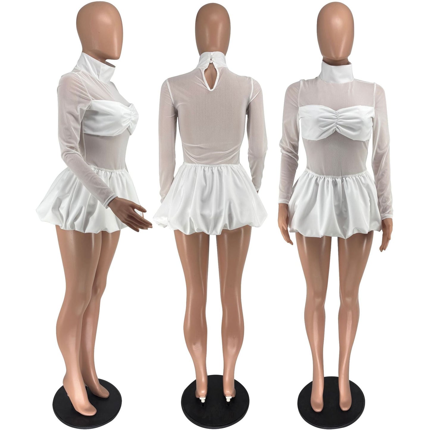 Bubble skirt long sleeved mesh dress