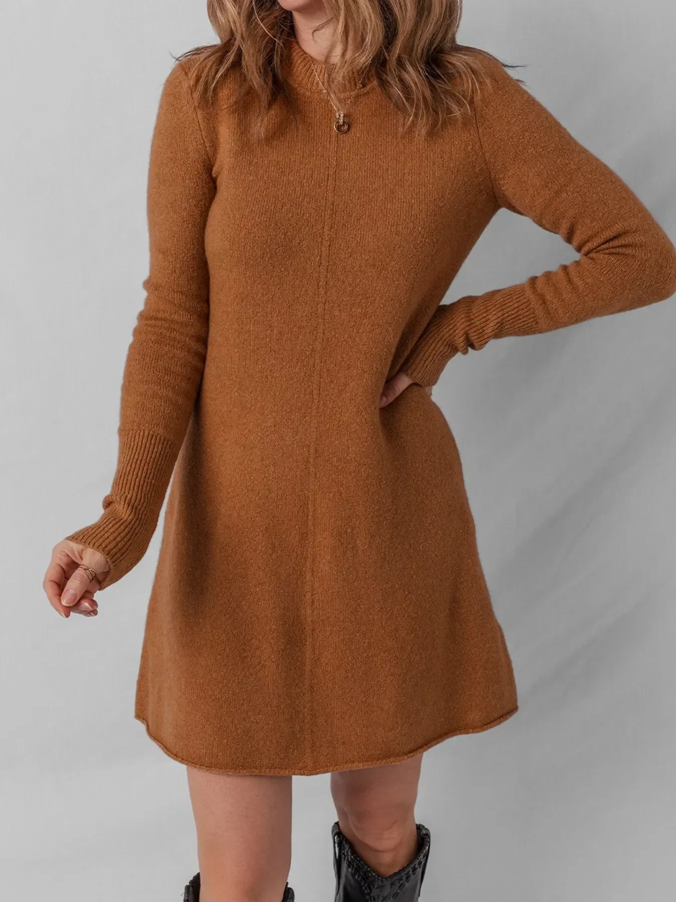 Ribbed Detail Mini Sweater Dress