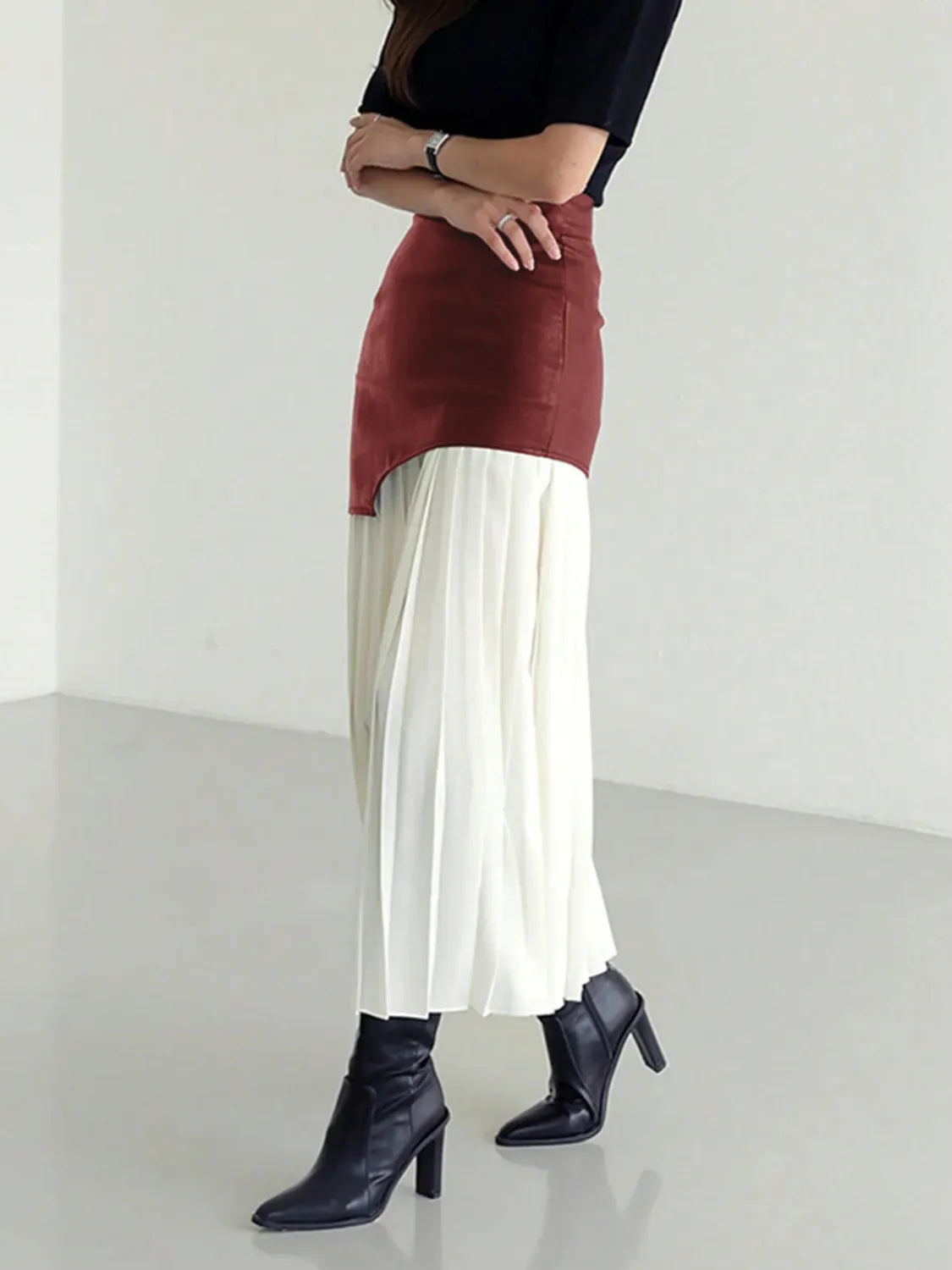 Patchwork Contrast Pleated Skirt
