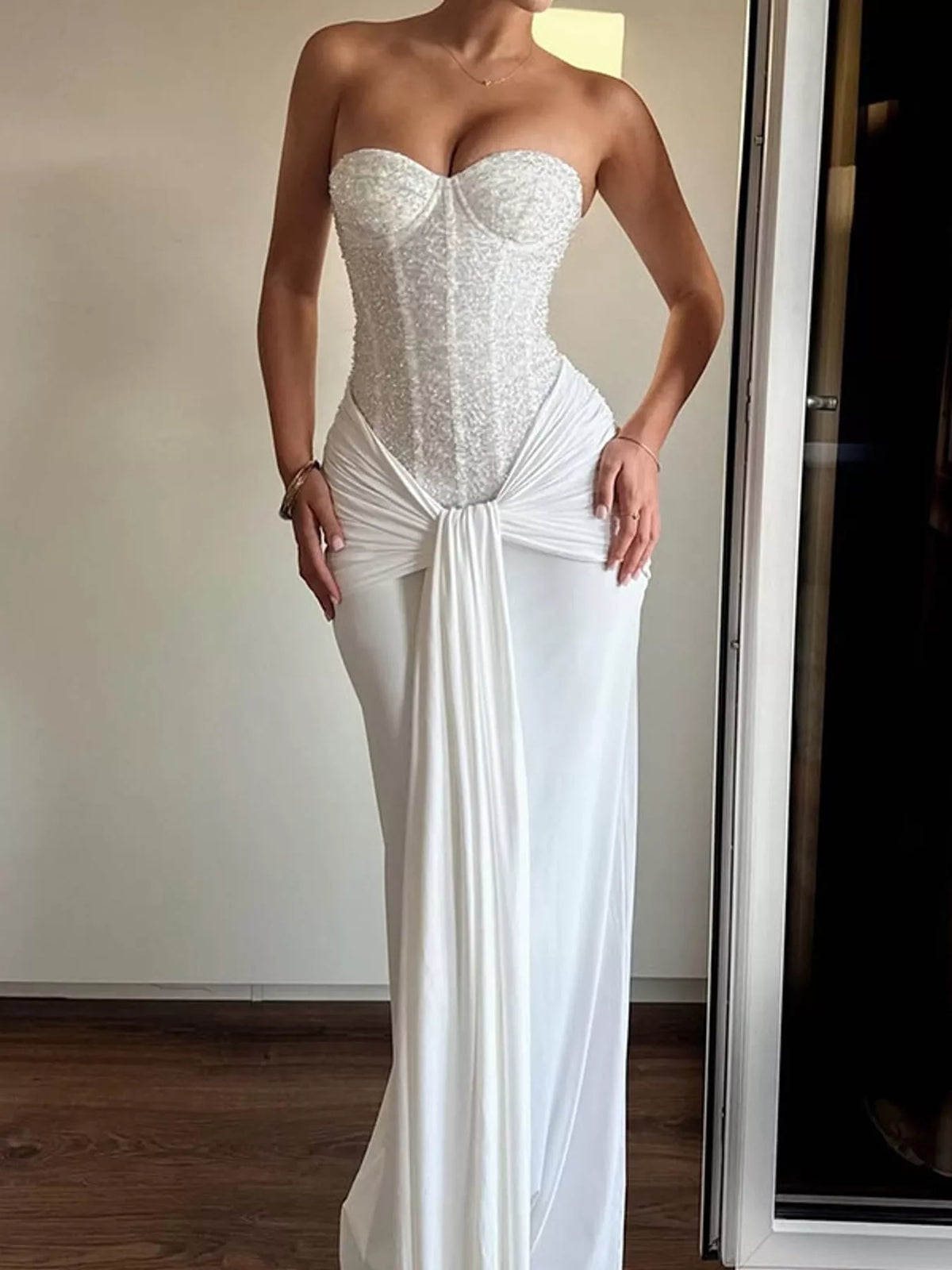 Plus size strapless sequin corset dress for parties