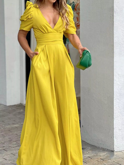 Puff Sleeve Wide Leg Jumpsuit