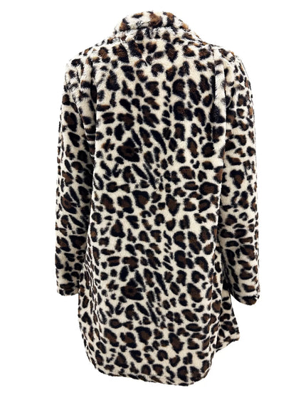 Full Size Leopard Open Front Outerwear Plus Size