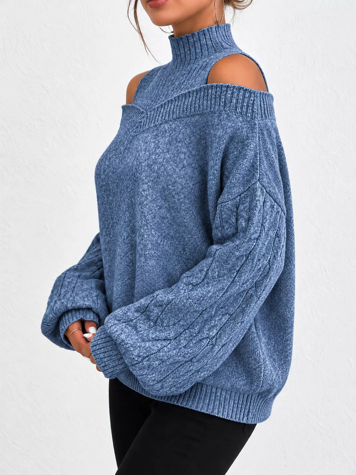 Cold-shoulder cable knit sweater, view 10