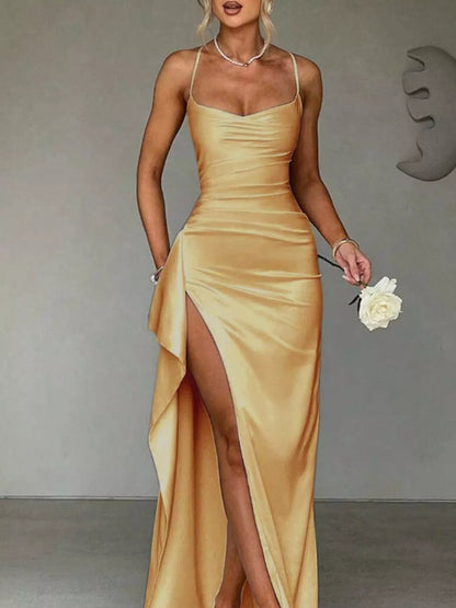 Satin high-slit maxi dress, view 22