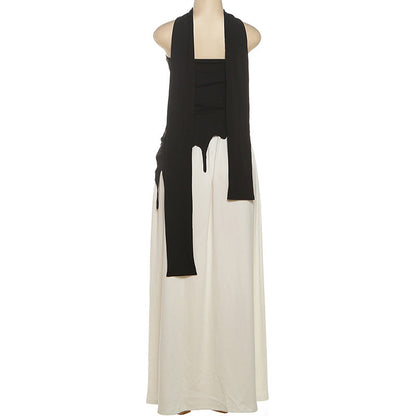 Strapless Backless Split Ribbon Skirt Set