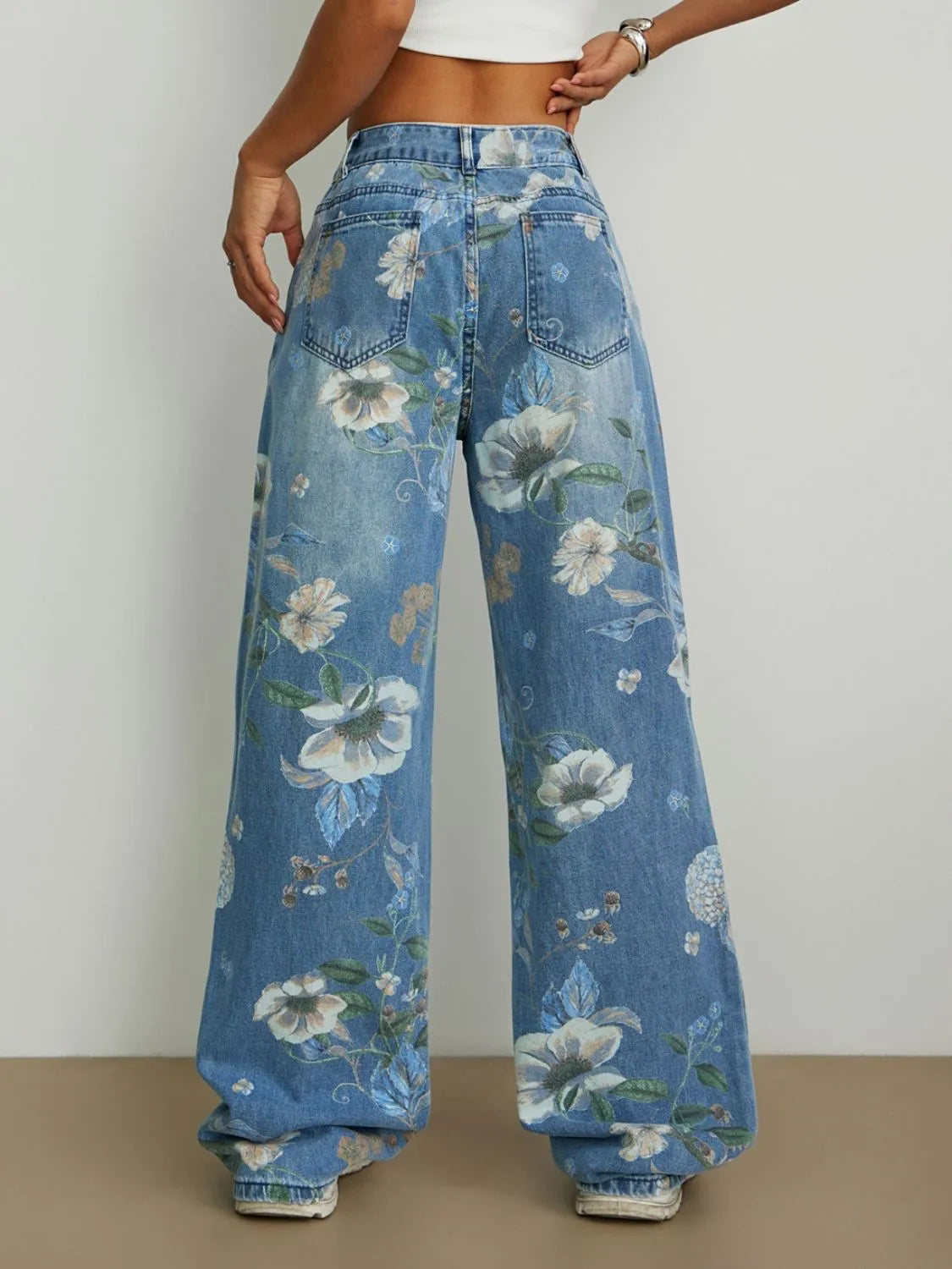 Wide Leg Printed Jeans