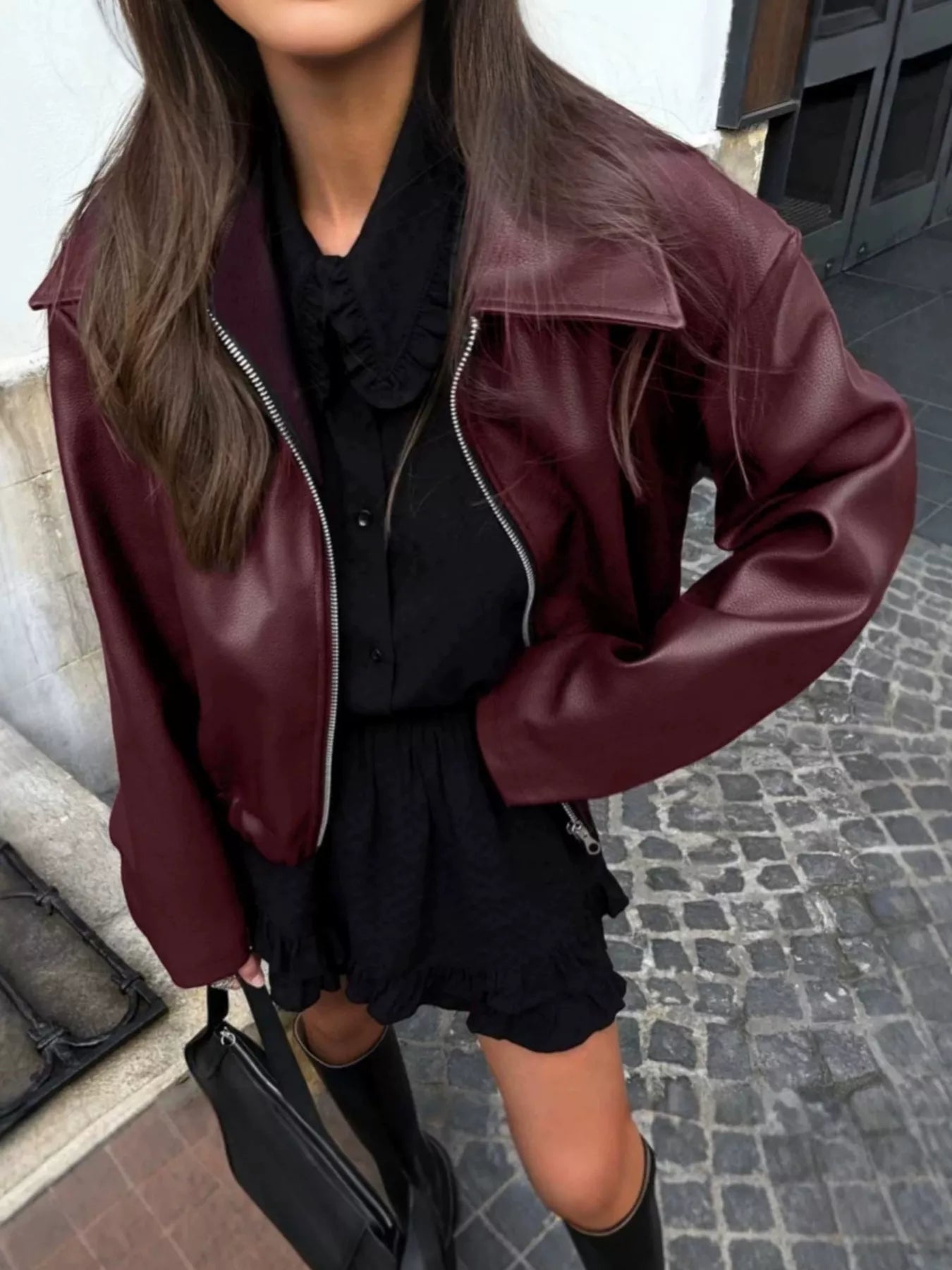 Faux Leather Zip Up Jacket