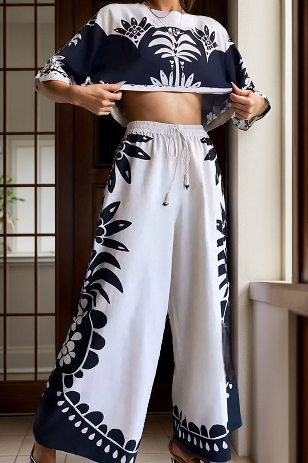 Black & White Printed Pants Set - MONLANE