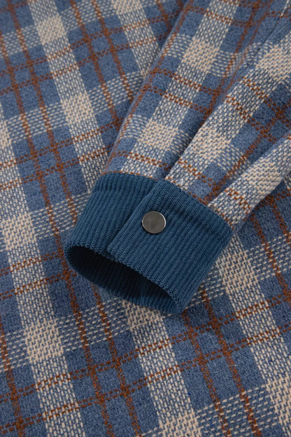 Plaid Corduroy Patchwork Collared Zip Up Snap Button Jacket
