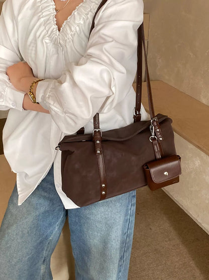 Leather Shoulder Bag with Detachable Pouch