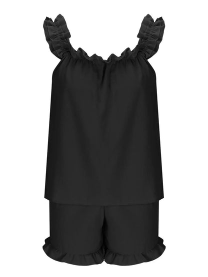 Ruffle Trim Sleeveless Top and Shorts Set