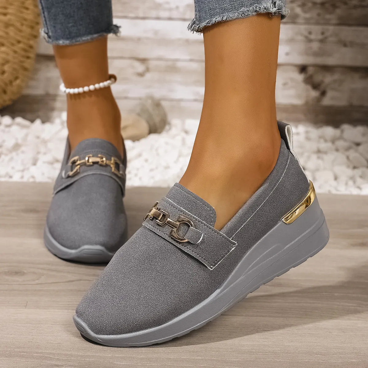 Round Toe Wedge Slip-Ons