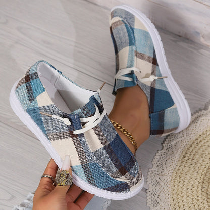 Plaid Round Toe Flat Slip-Ons