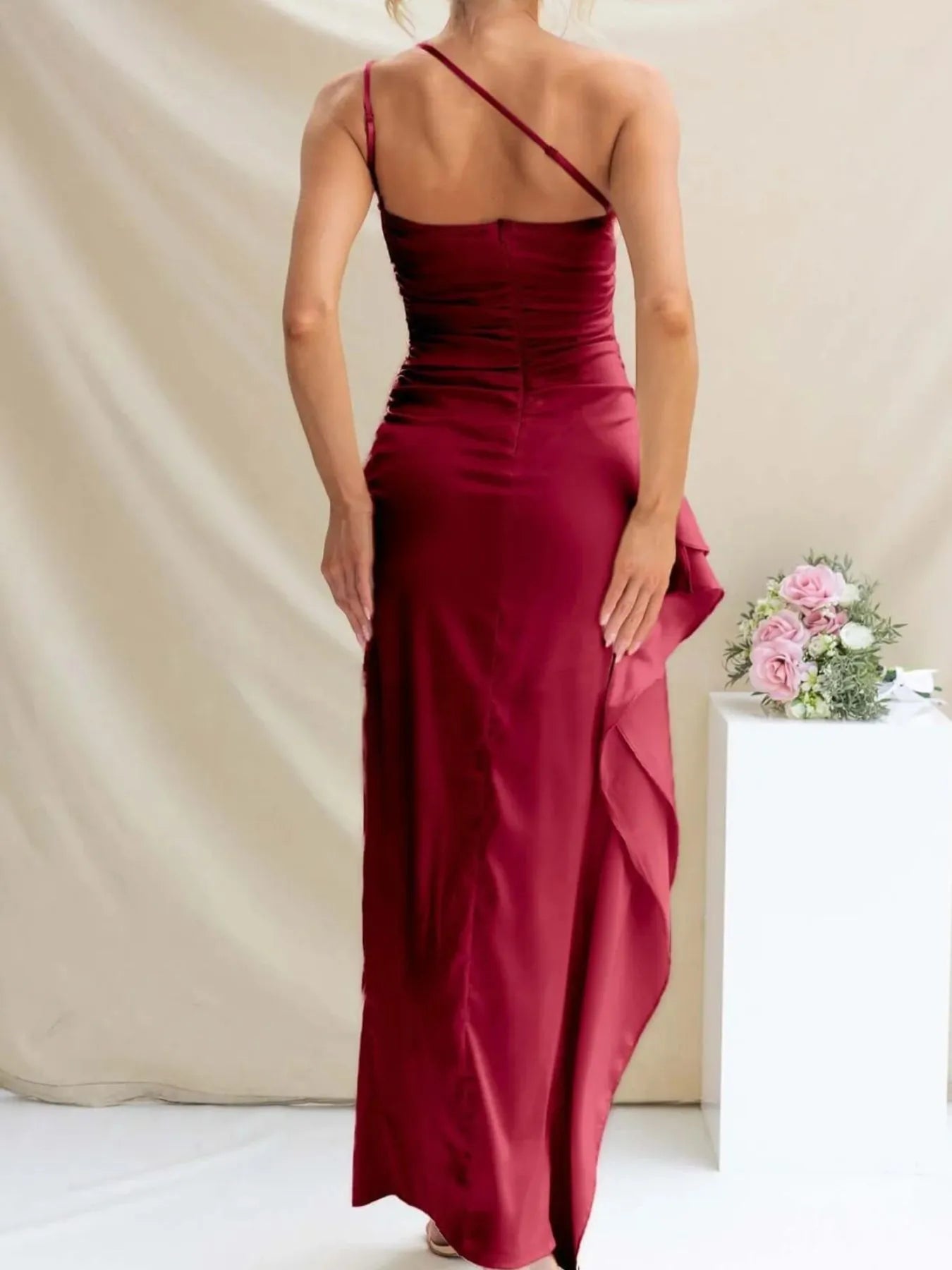 Split One Shoulder Bodycon Maxi Dress
