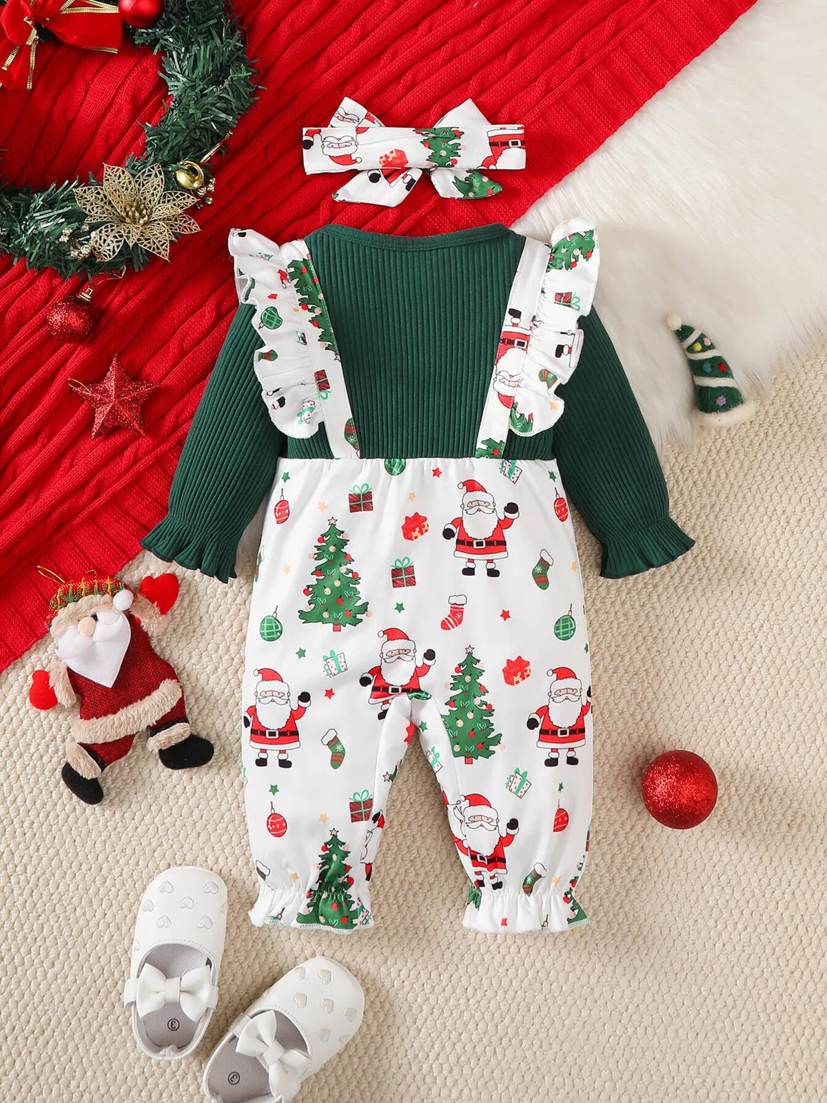 Children's Christmas Jumpsuit Set with Headband