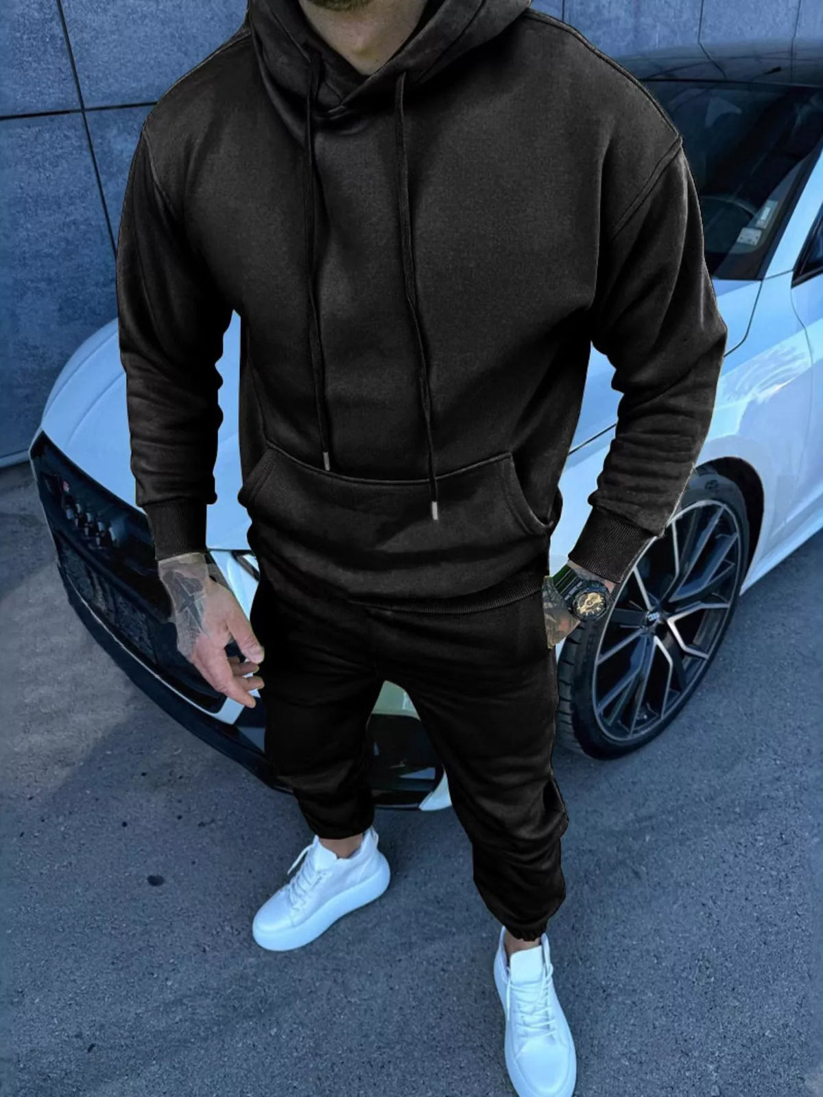 Men's Plus Size Kangaroo Pocket Hoodie & Pants Set