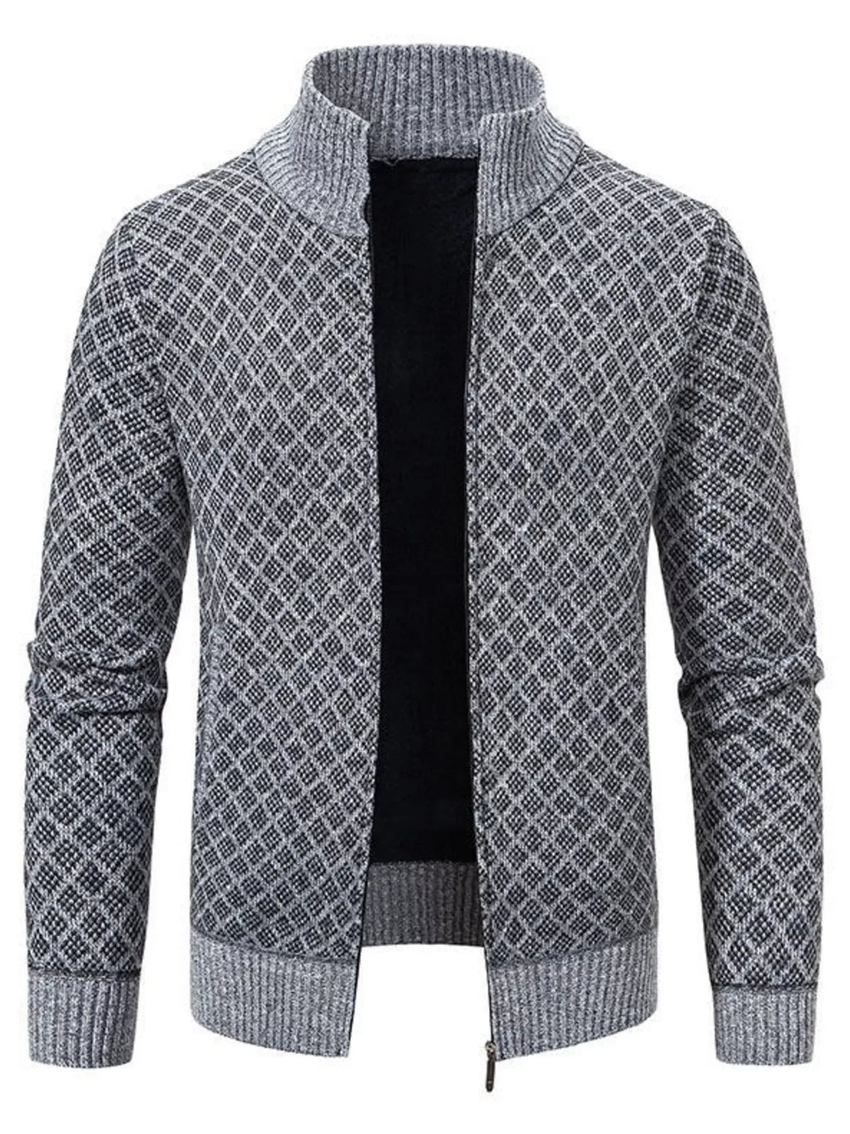 Men's Plus Size Geometric Patterned Full-Zip Cardigan