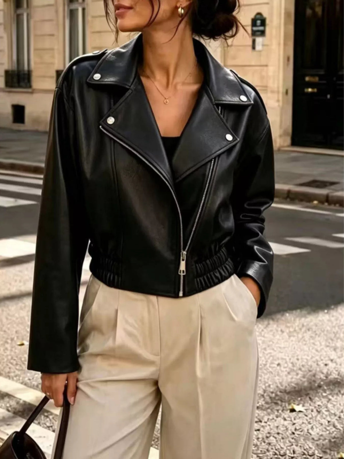 Plus size biker jacket, view 4