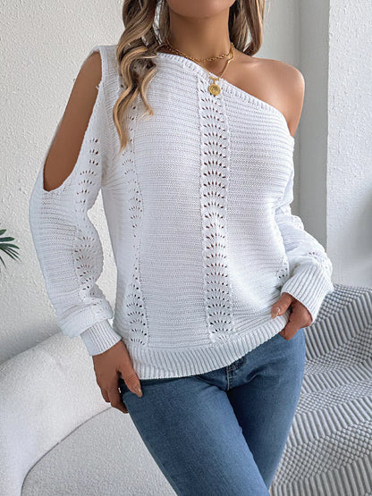 Openwork One Shoulder Sweater