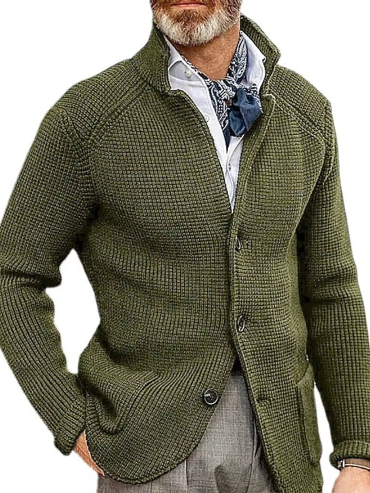 Men's Slim-Fit Knit Stand-Collar Cardigan with Pockets