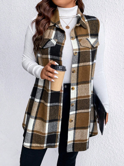Plus Size Button Up Vest Coat