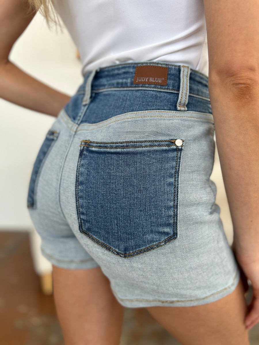 Color Block Denim Shorts