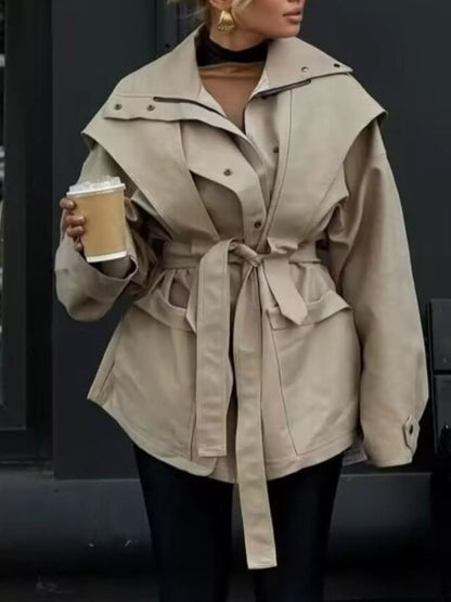 Tie Waist Snap Down Trench Coat