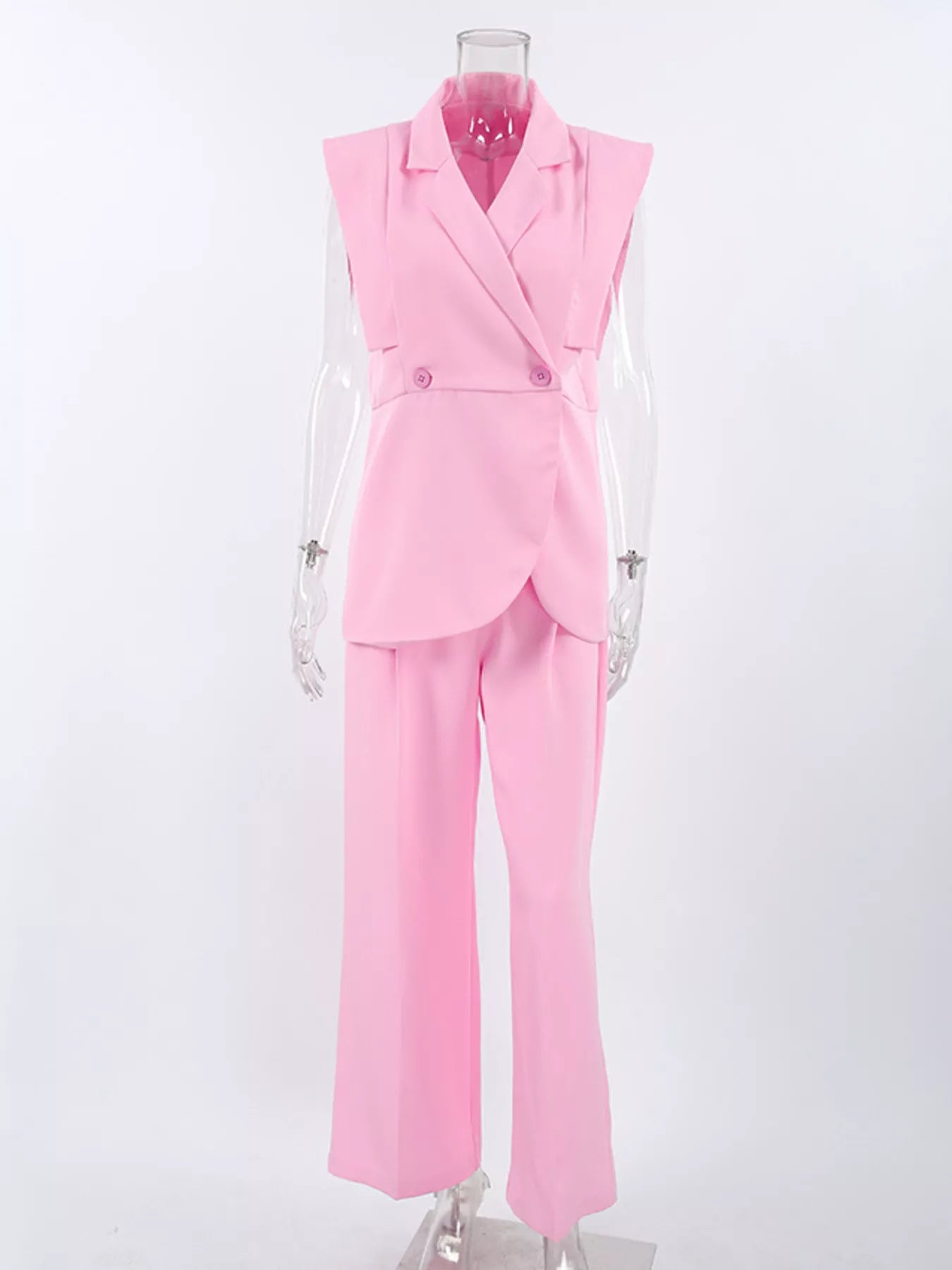 Sleeveless Blazer and Wide-Leg Pants Two-Piece Set
