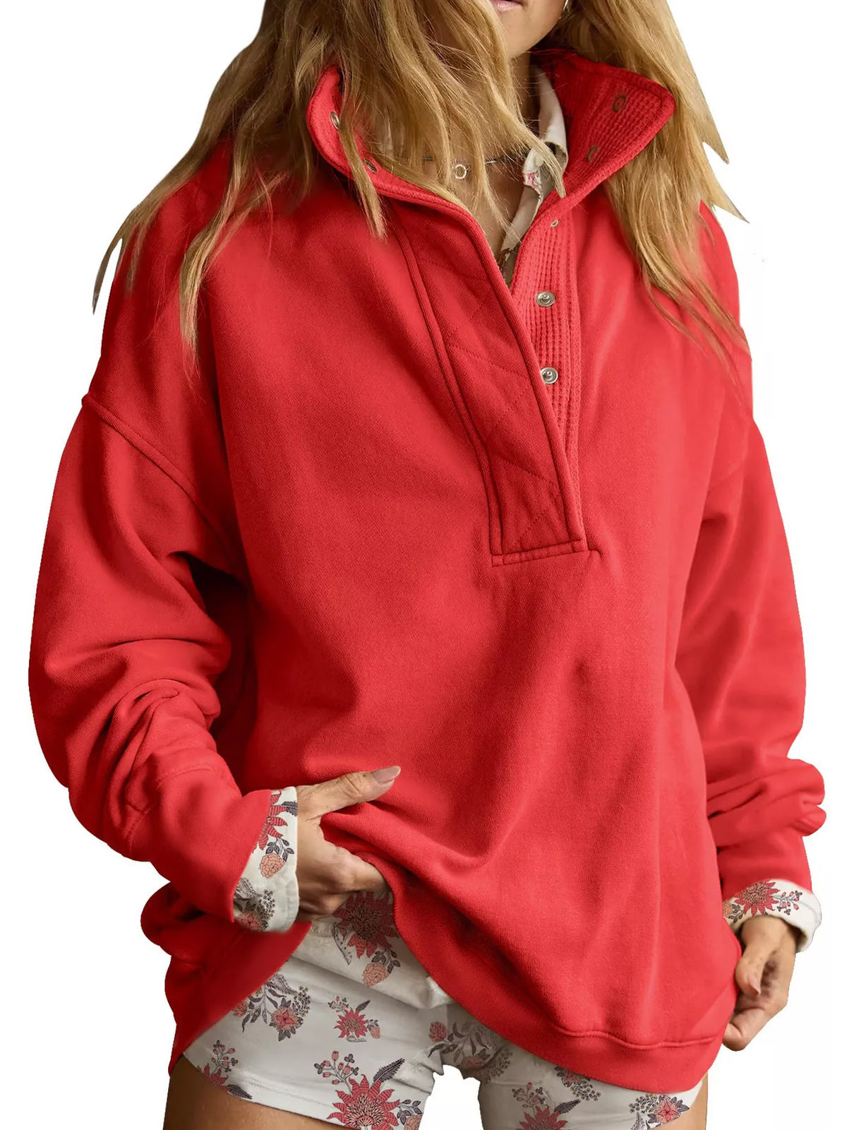 Half Snap Dropped Shoulder Sweatshirt
