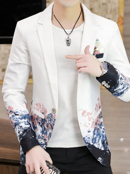 Plus Size Printed Long Sleeve Blazer