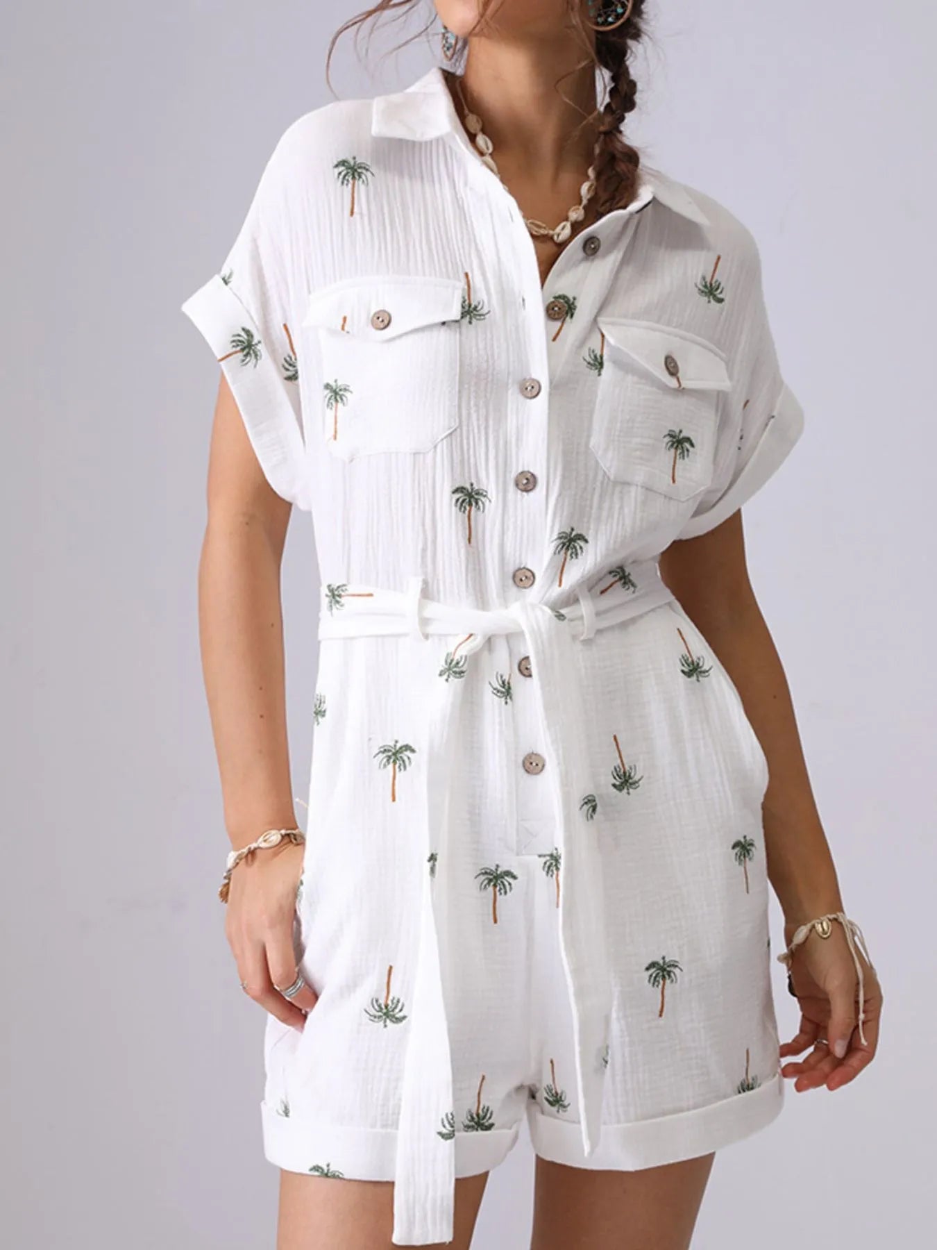 Button-Up Romper with Belt