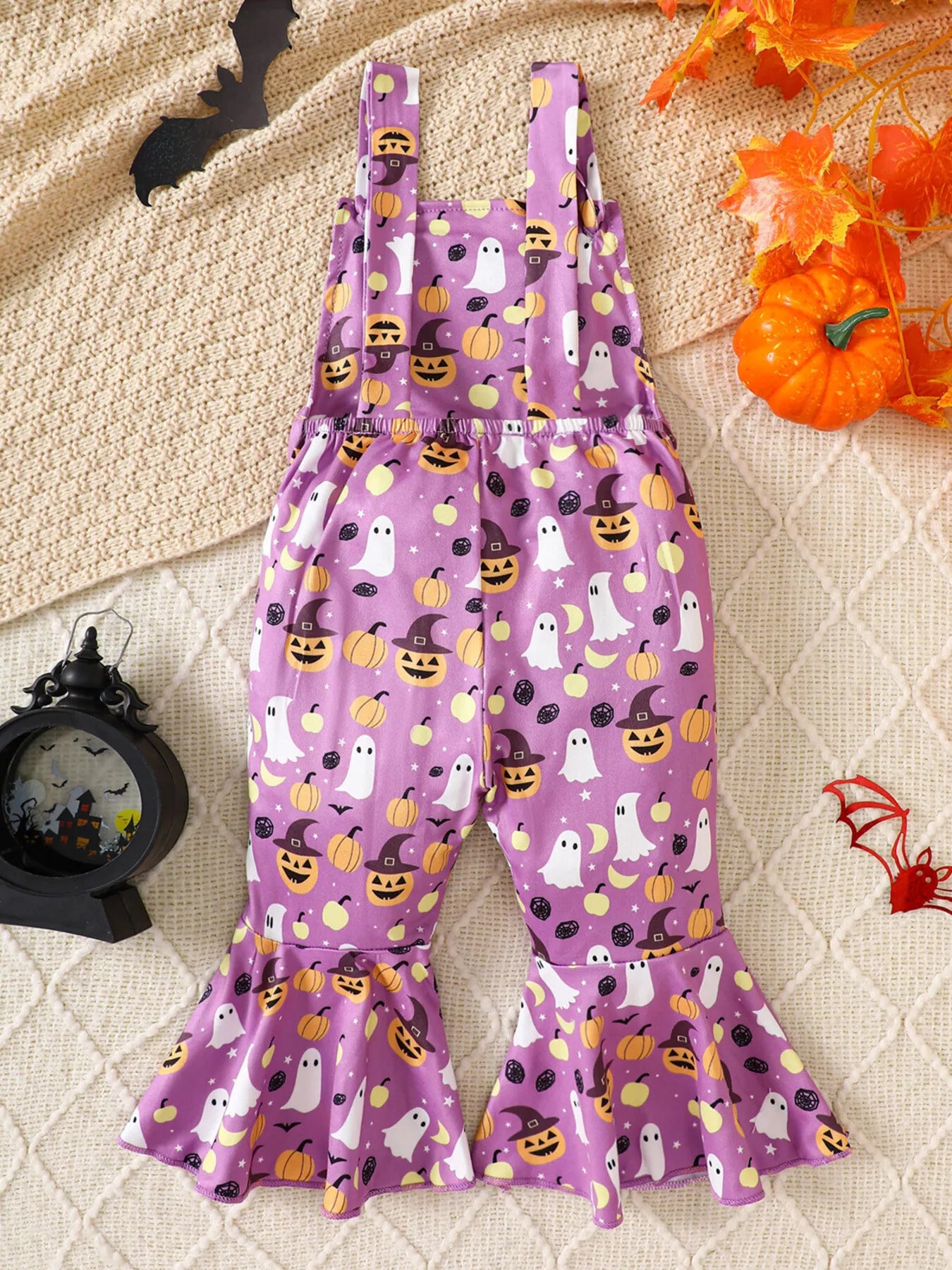 Children's Halloween Pumpkin Print Bell-Bottom Jumpsuit