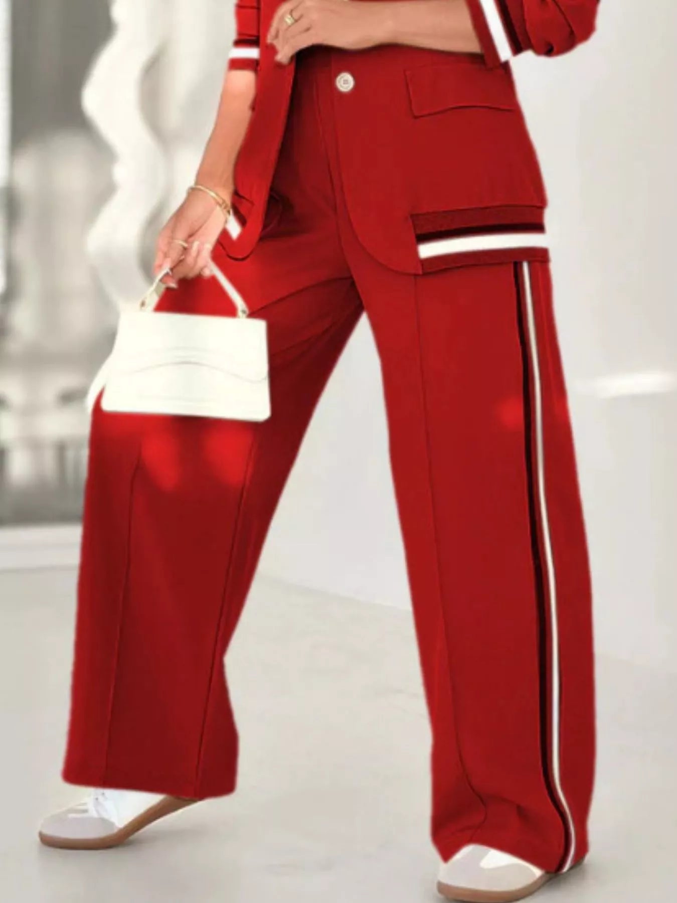 Plus Size Button Down Jacket and Pants Set