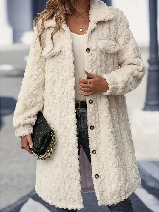 Fuzzy Button Up Long Sleeve Coat