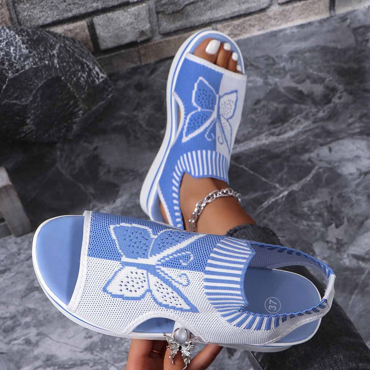 Mesh wedge sandals, view 7