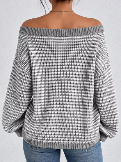 Striped boat neck sweater, view 27