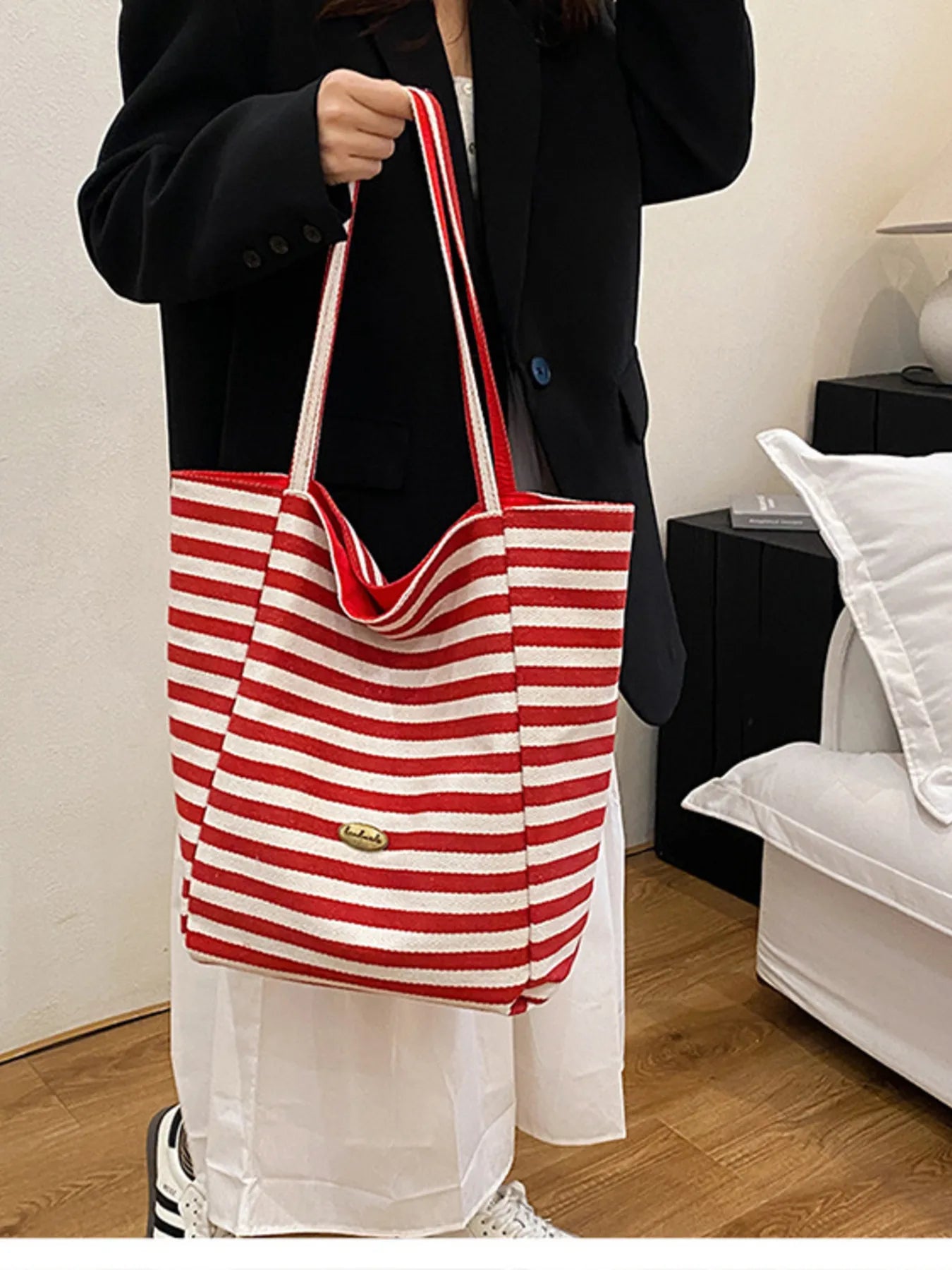 Striped Canvas Tote Bag