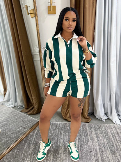 Striped High Waisted Shorts Set