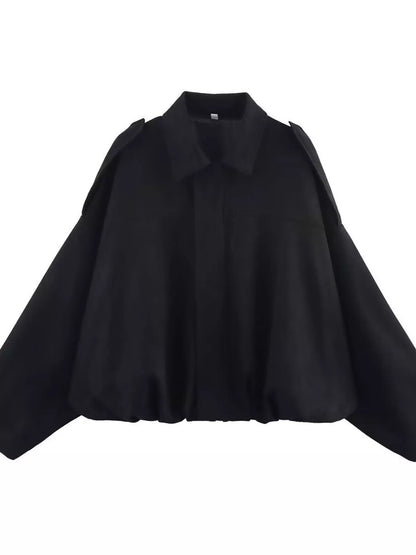 Plus size elastic hem batwing sleeve zip jacket