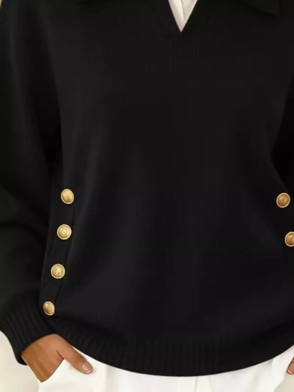 Plus Size Decorative Button Dropped Shoulder Sweater