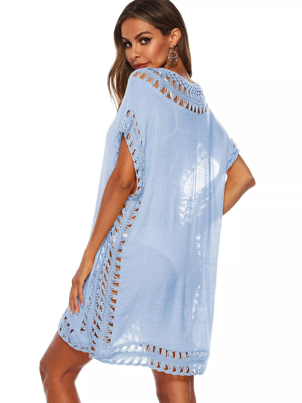 Crochet Trim V-Neck Beach Cover-Up Dress in 9 Colors