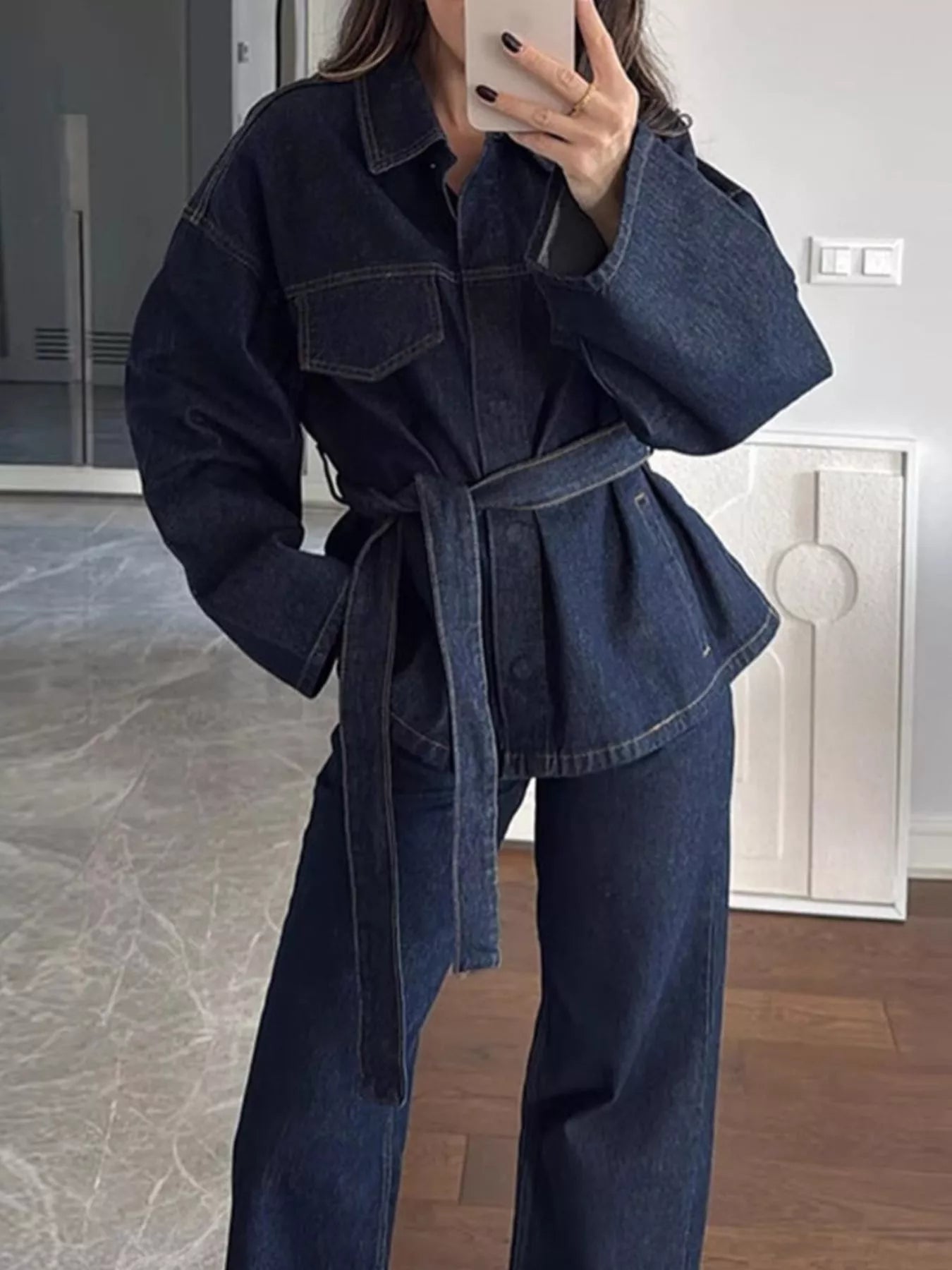 Button Up Long Sleeve Denim Set