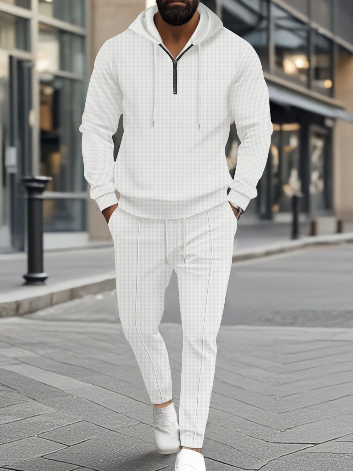 Men's Full Size Half Zipper Hoodie Set