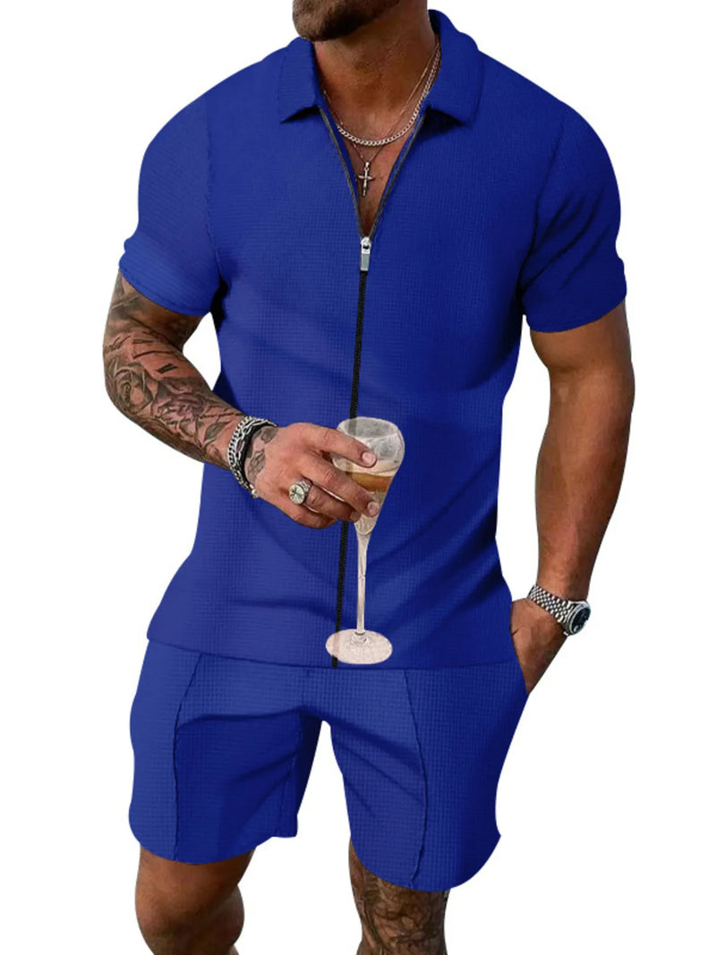 Men's Zip Up Short Sleeve Top and Shorts Set